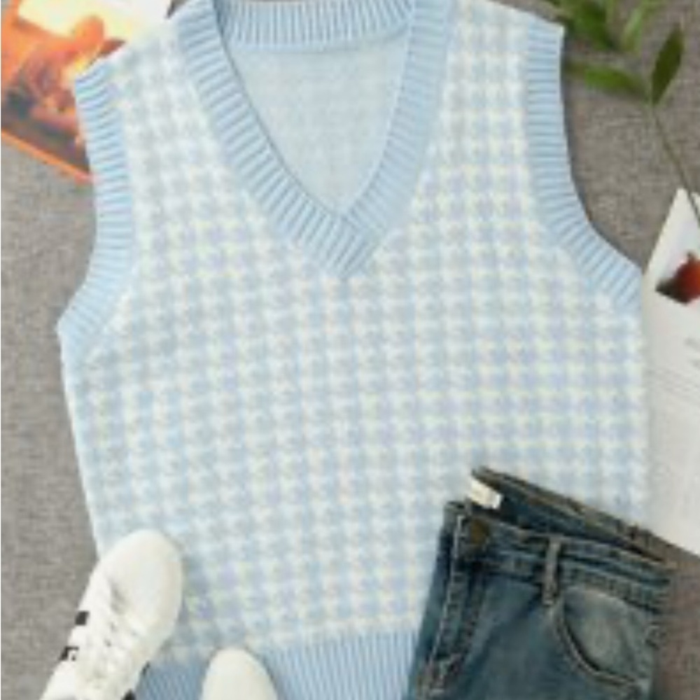 Blue Houndstooth Women's Sweater Vest